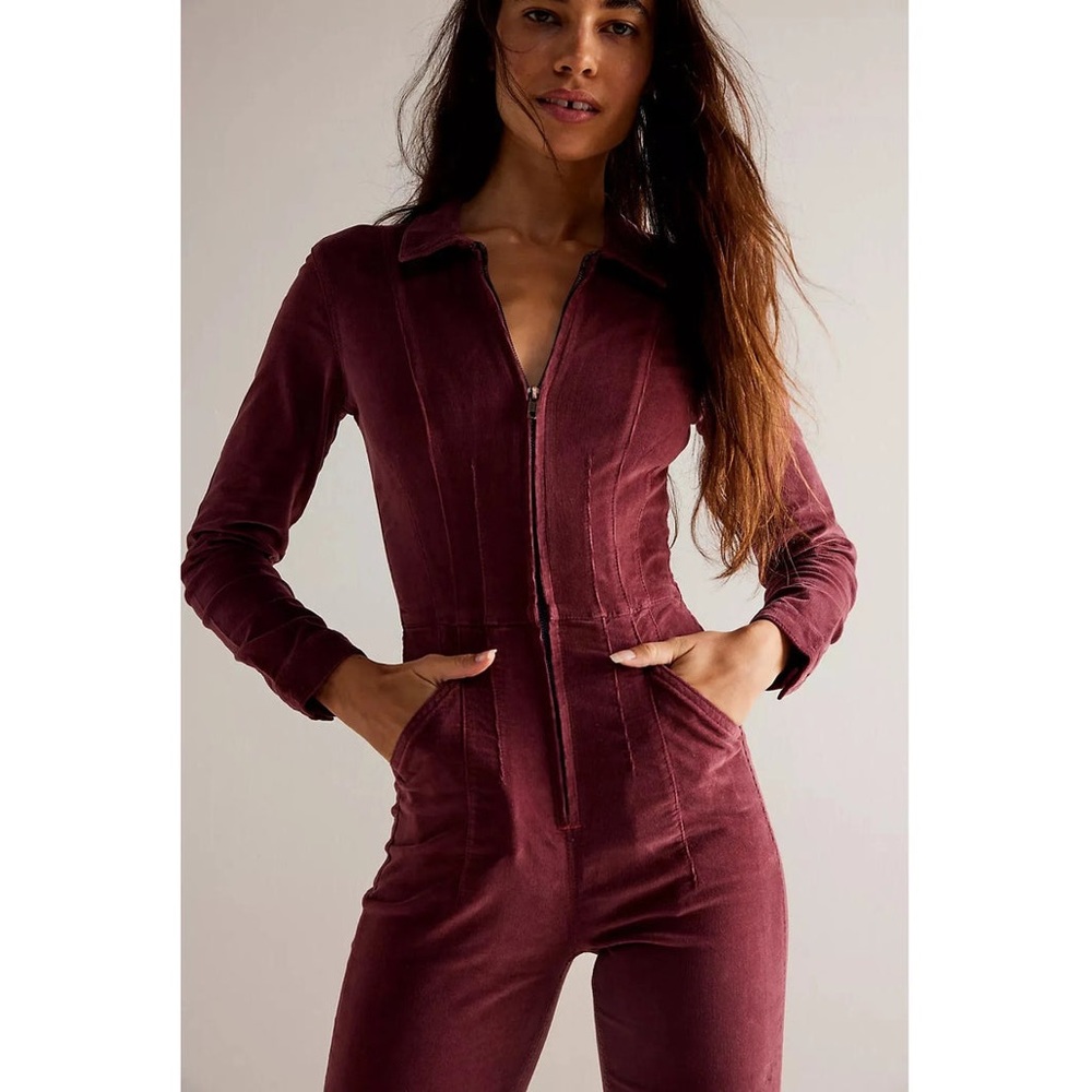 NWT x We The Free Jayde Cord Flare Jumpsuit in Cordovan Free People